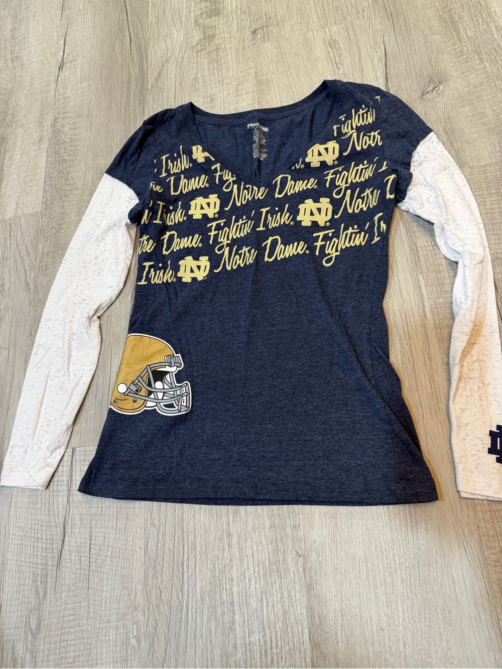Vintage Pro Edge Notre Dame Navy and Gold Long-Sleeve Jersey Top